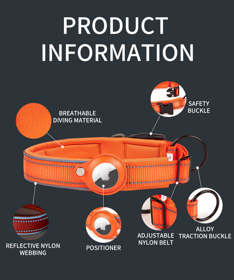 Anti-Lost Pet Collar, Reflective, Adjustable (For Apple AirTag - Collar Only)