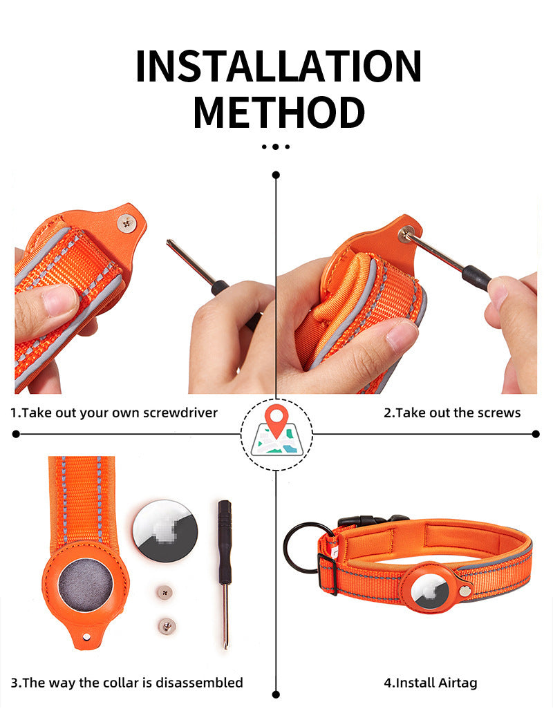 Anti-Lost Pet Collar, Reflective, Adjustable (For Apple AirTag - Collar Only)