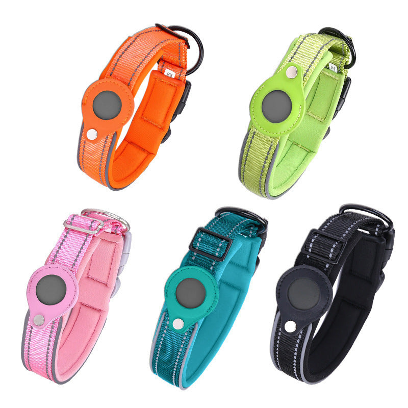 Pet Collar, Black, Anti-Lost, Reflective, Adjustable (For Apple AirTag)