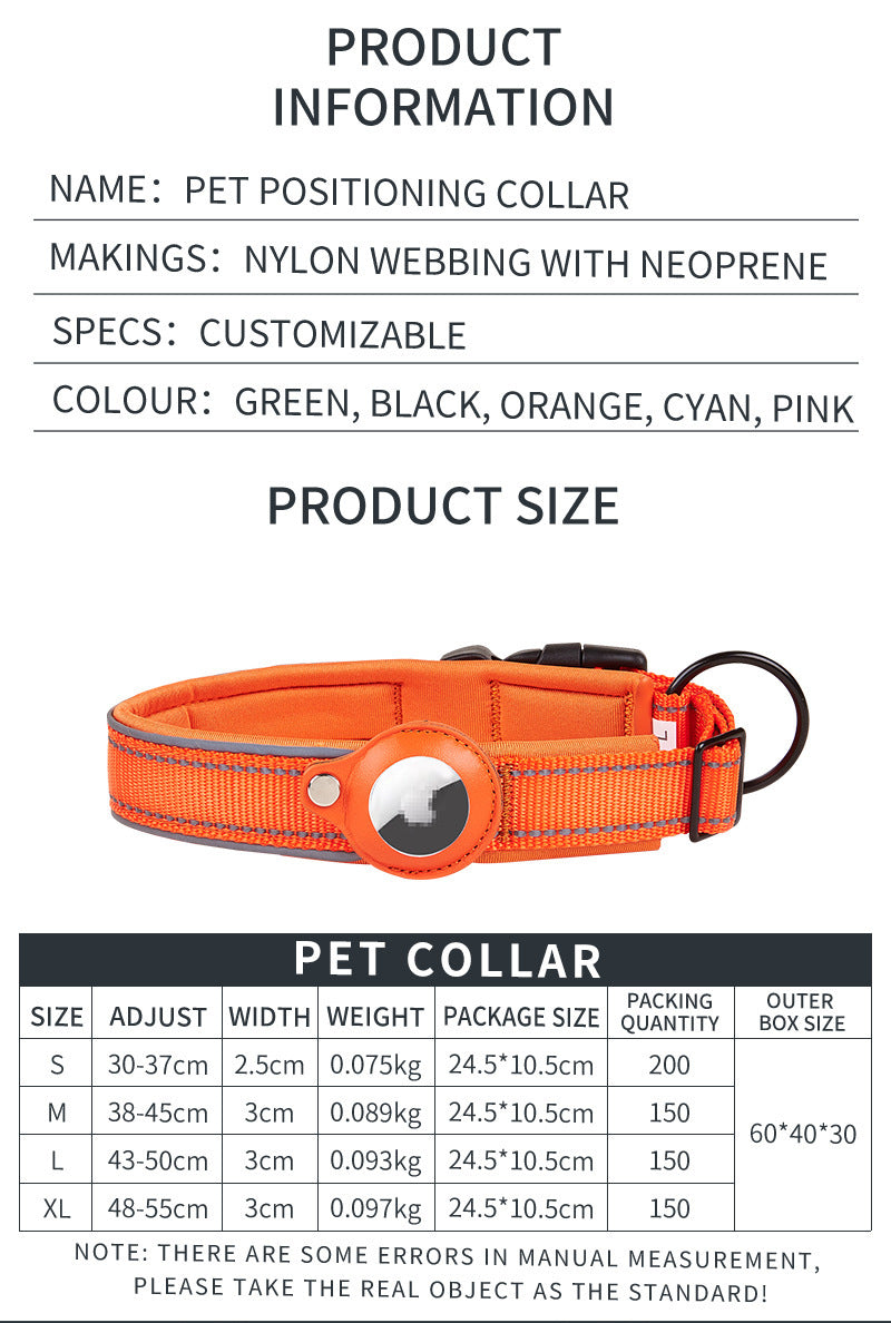 Pet Collar, Black, Anti-Lost, Reflective, Adjustable (For Apple AirTag)