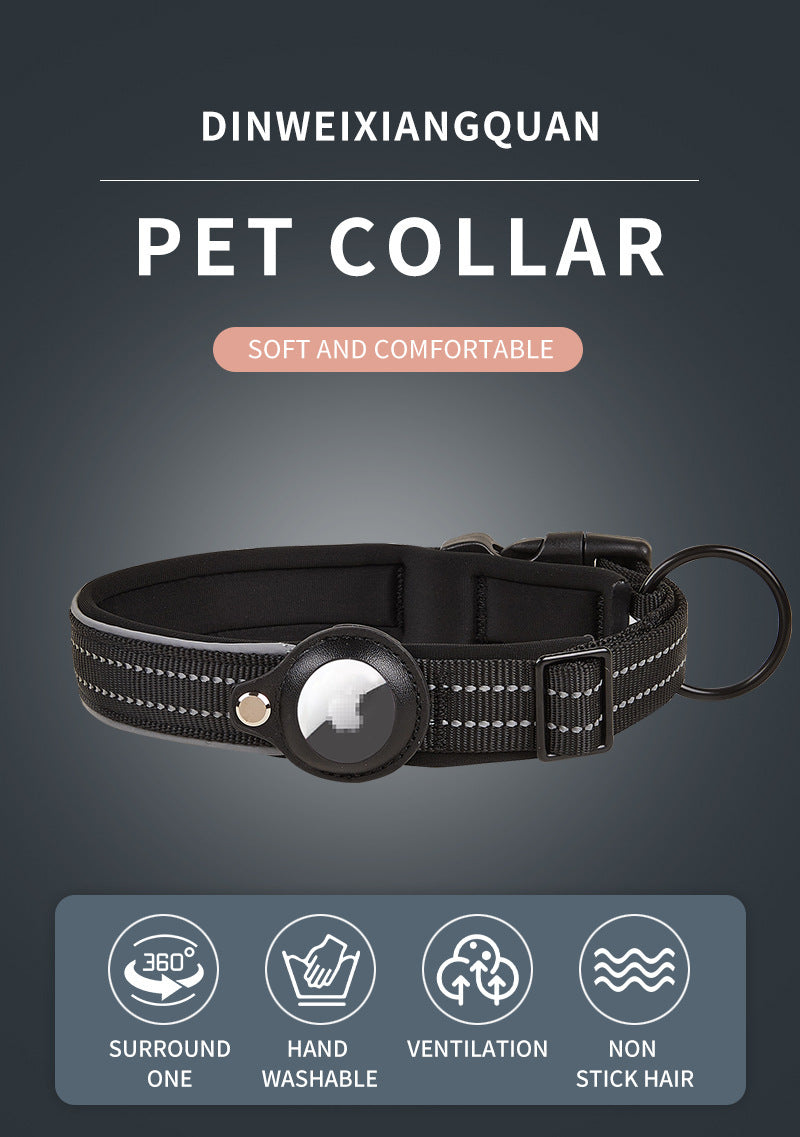 Pet Collar, Black, Anti-Lost, Reflective, Adjustable (For Apple AirTag)