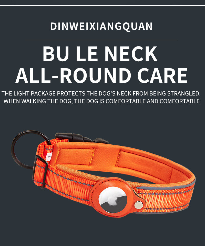 Pet Collar, Black, Anti-Lost, Reflective, Adjustable (For Apple AirTag)