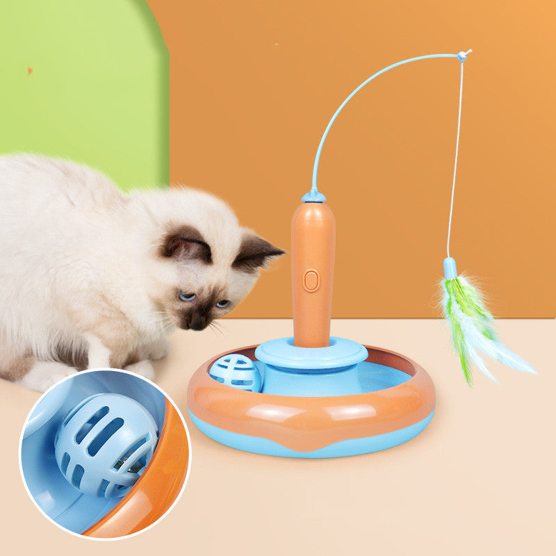 2 In 1 Pet Cat Toy With Feather For Self-play, Cat Turntable
