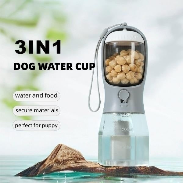 Dog Travel Cup, 3-in-1 Portable Food, Drink, Poop Bags