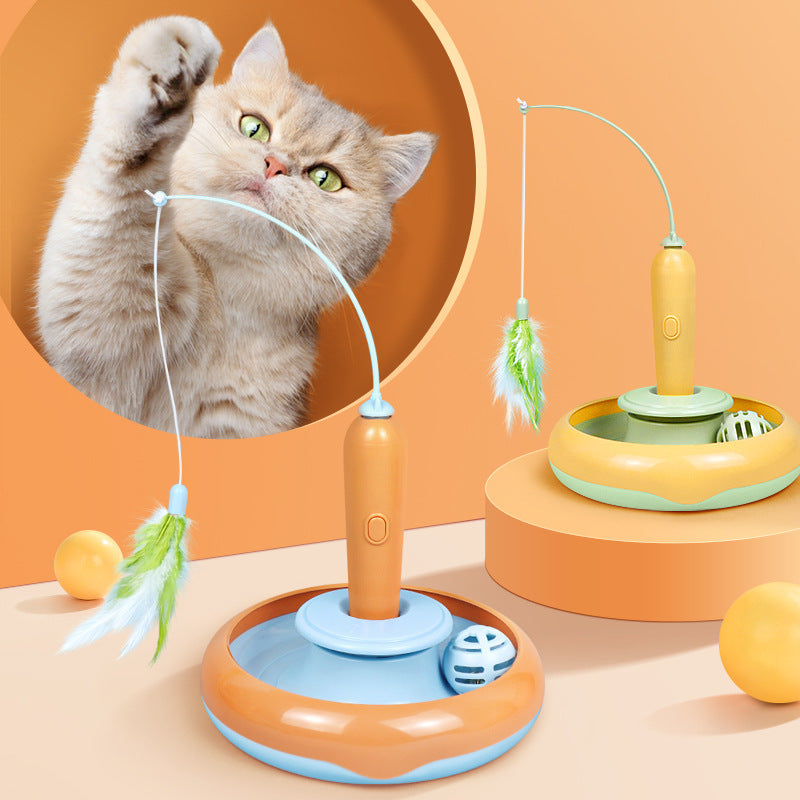 2 In 1 Pet Cat Toy With Feather For Self-play, Cat Turntable