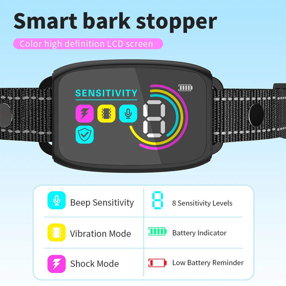 Smart Pet Training, Waterproof, Anti Bark Dog Collar, Digital Display IP67