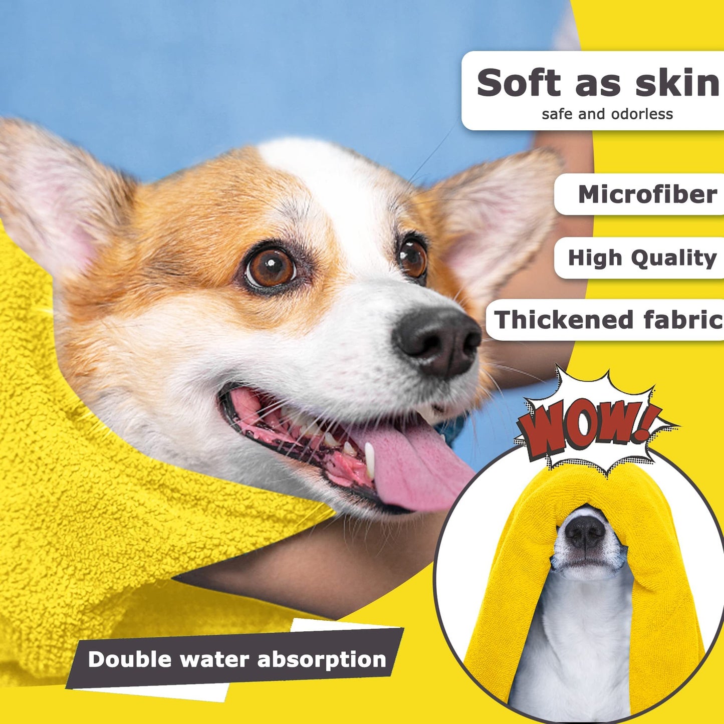 Soft Microfiber Dog Drying Towel, Super Absorbent Quick Drying