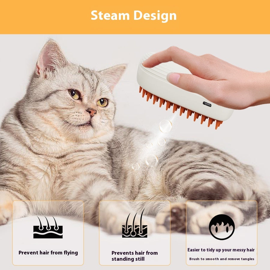 USB Rechargeable Pet Steam Brush and Spray, Grooming Massage Comb