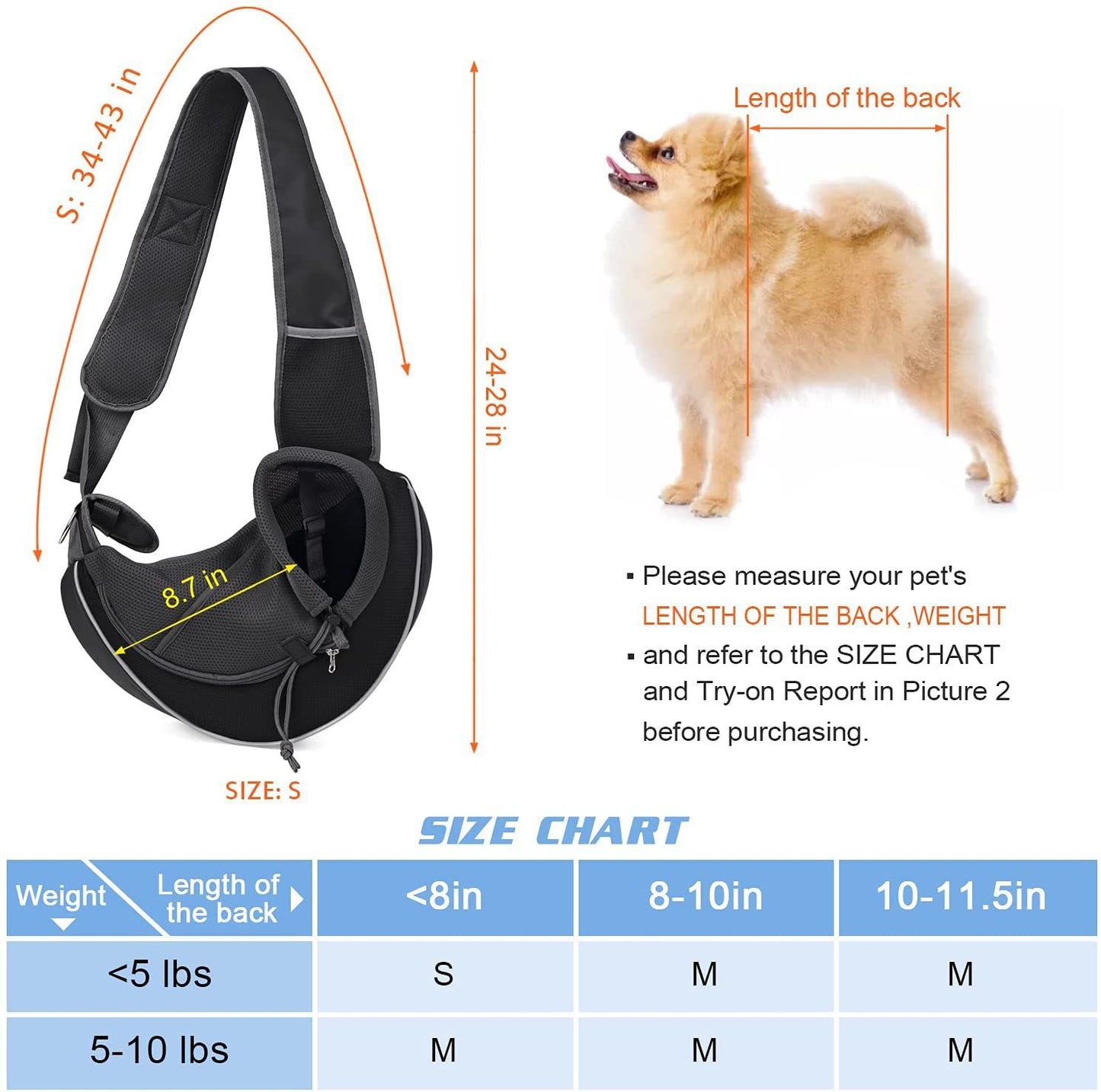 Small Pets Carrier Sling - Crossbody - Cats and Dogs