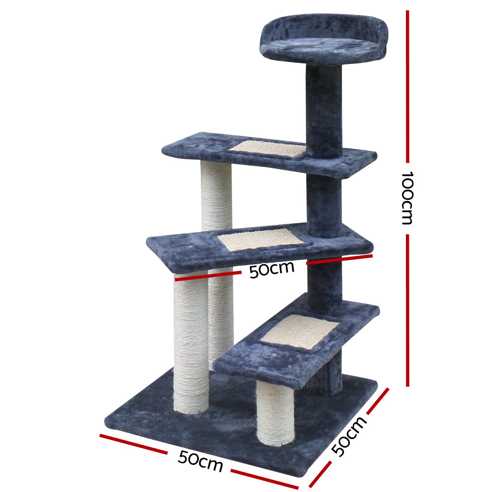 i.Pet Cat Tree 100cm, Scratching Post, Tower, Wood Steps
