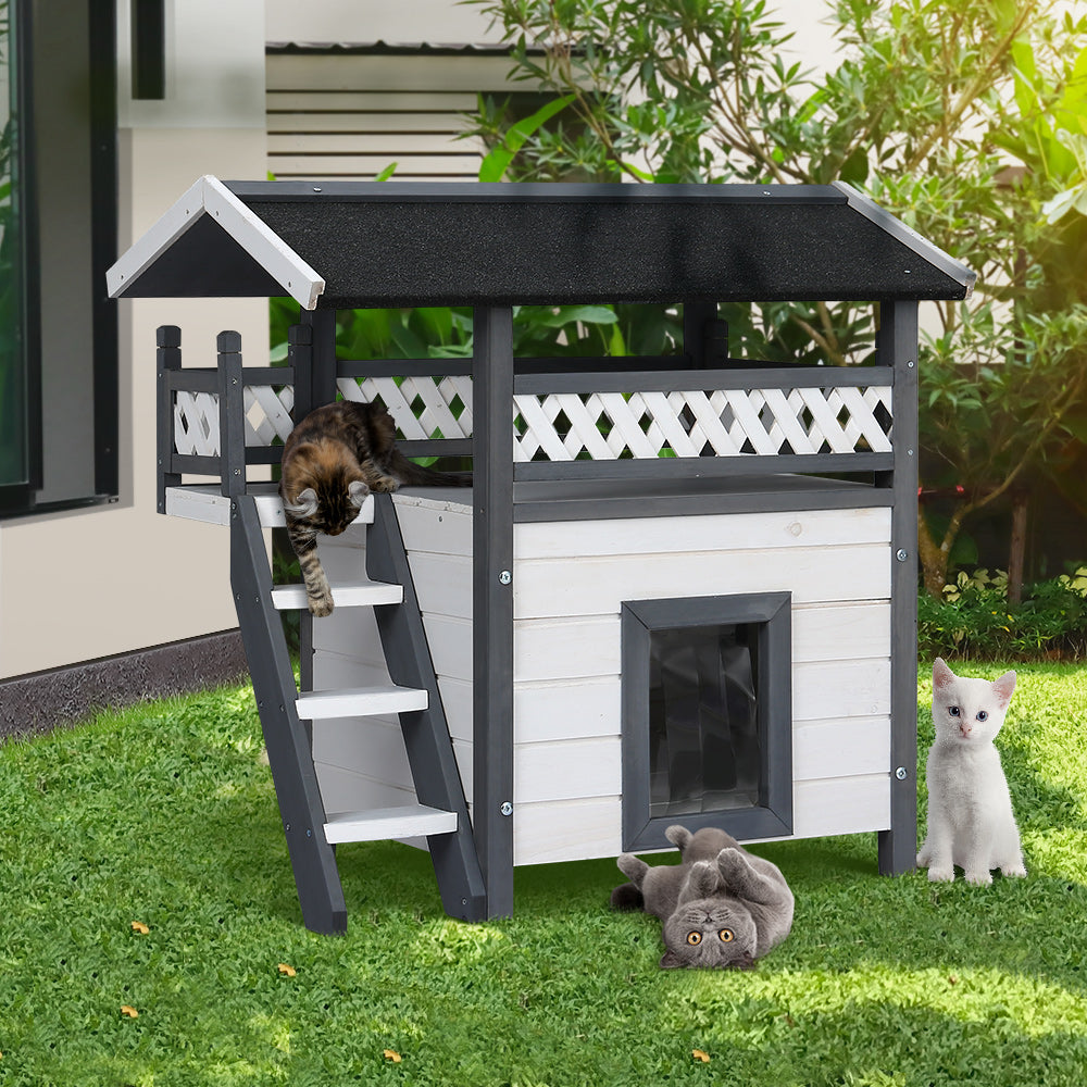 i.Pet Outdoor Cat House Shelter 77cm x 50cm x 73cm Rabbit Hutch Wooden Condo Small Outdoor Cat House
