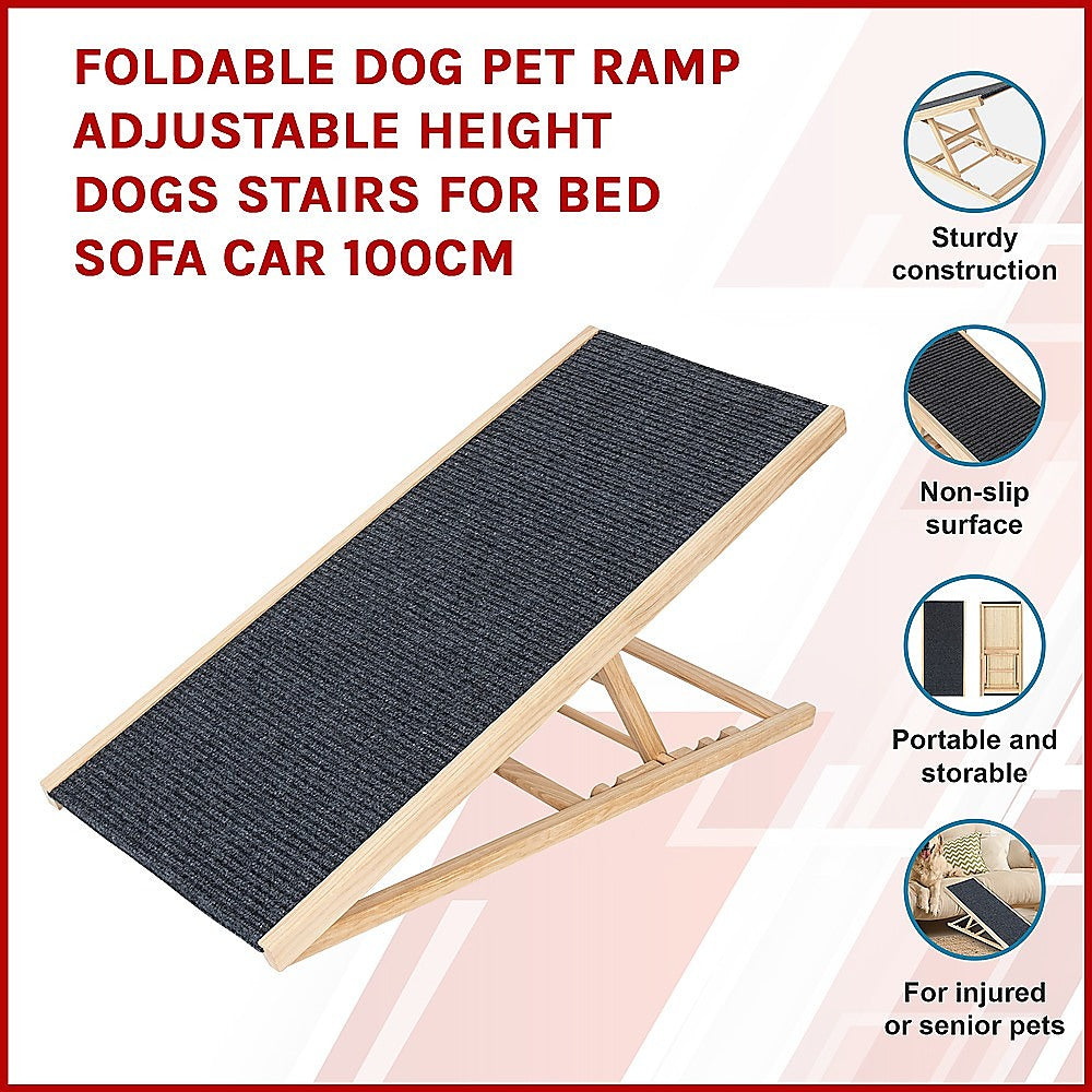 Foldable Dog Ramp, Adjustable Height, for Bed, Sofa, Car. 100cm
