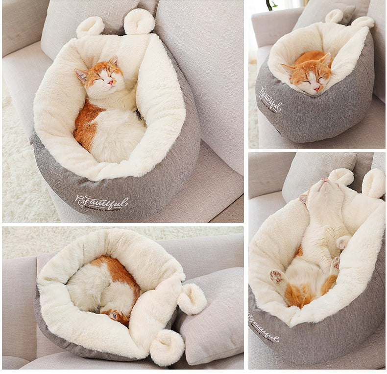 Dog/Cat Cave, Warm Soft Sleeping Bag Cushion -Grey