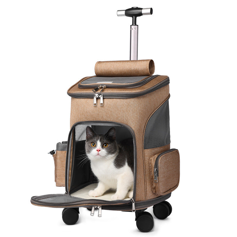 Portable Pet Backpack With Universal Wheel Trolley, Foldable, Air Travel