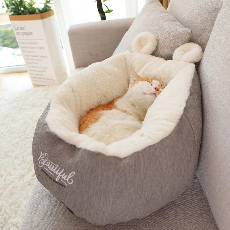 Dog/Cat Cave, Warm Soft Sleeping Bag Cushion -Grey