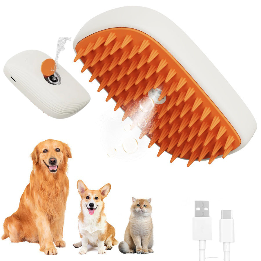 USB Rechargeable Pet Steam Brush and Spray, Grooming Massage Comb