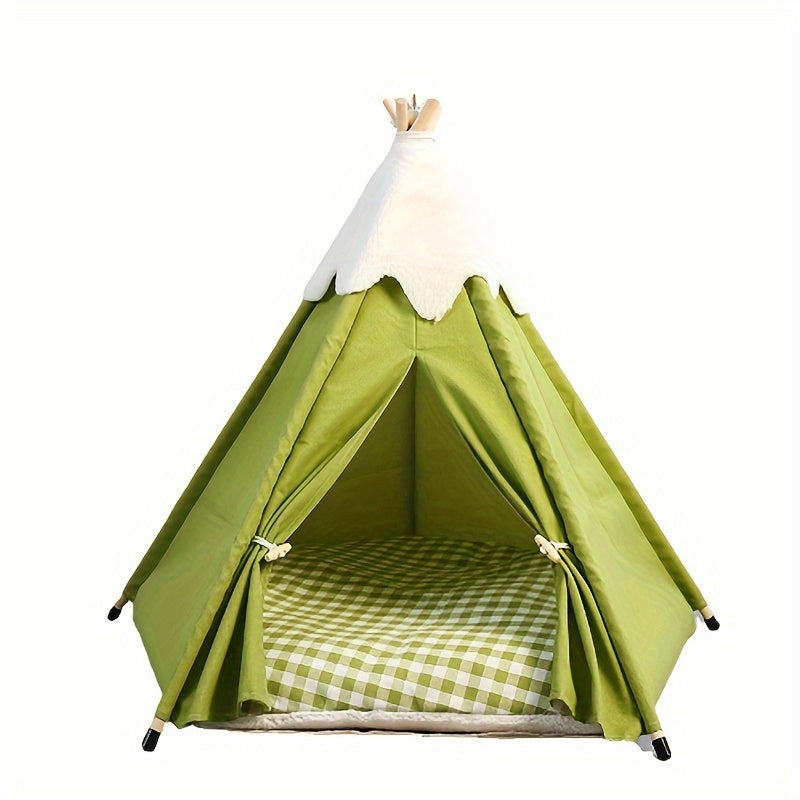 Wooden Cat Villa Tent with Bed