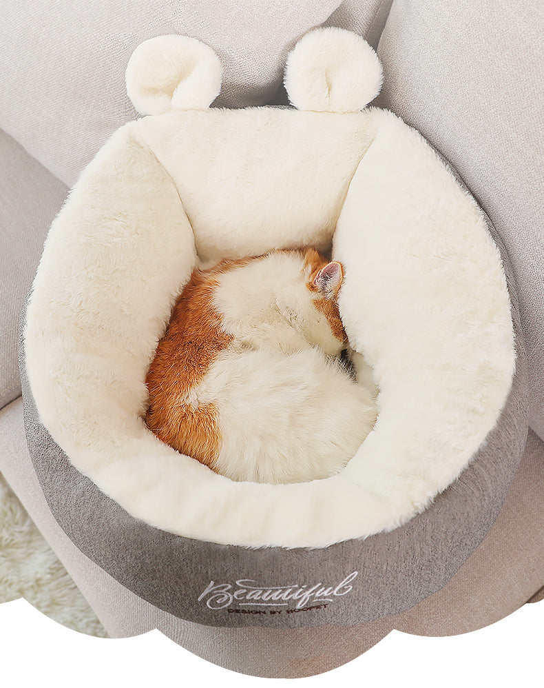 Dog/Cat Cave, Warm Soft Sleeping Bag Cushion -Grey