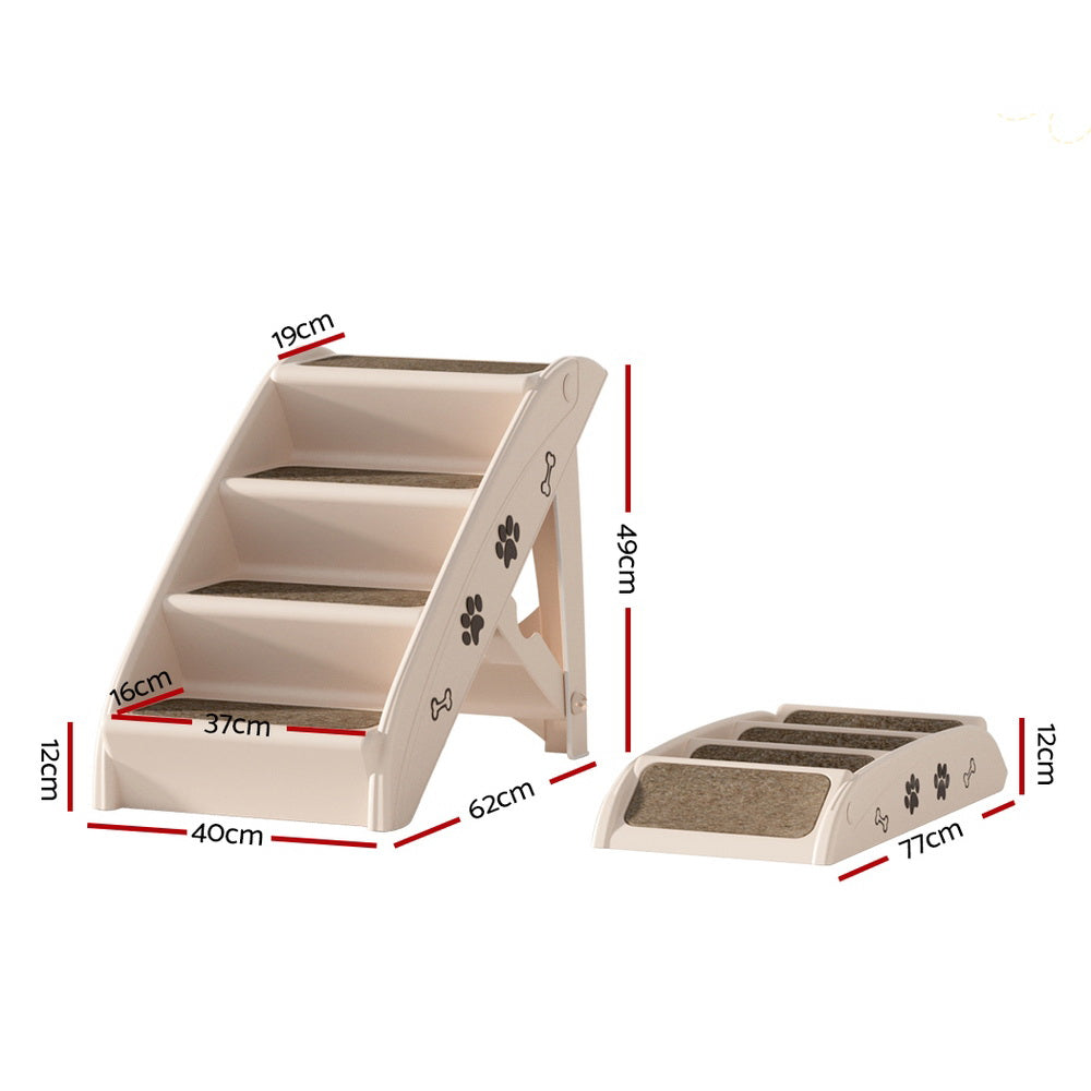 i.Pet Dog Ramp Steps For Bed, Sofa, Car, Pet Ladder, Portable, Foldable, Beige