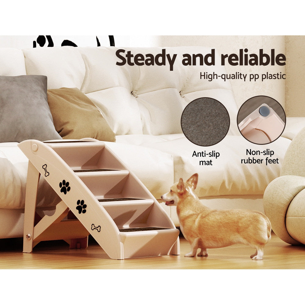 i.Pet Dog Ramp Steps For Bed, Sofa, Car, Pet Ladder, Portable, Foldable, Beige