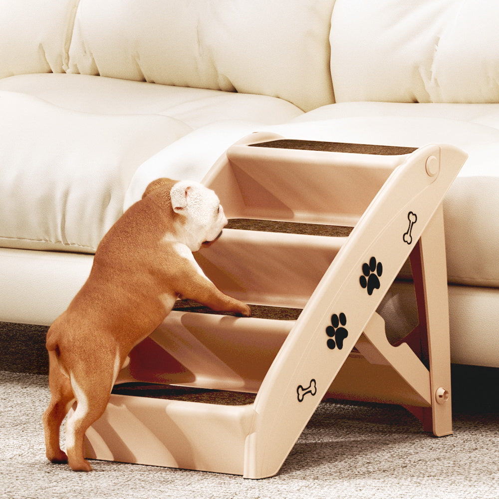i.Pet Dog Ramp Steps For Bed, Sofa, Car, Pet Ladder, Portable, Foldable, Beige