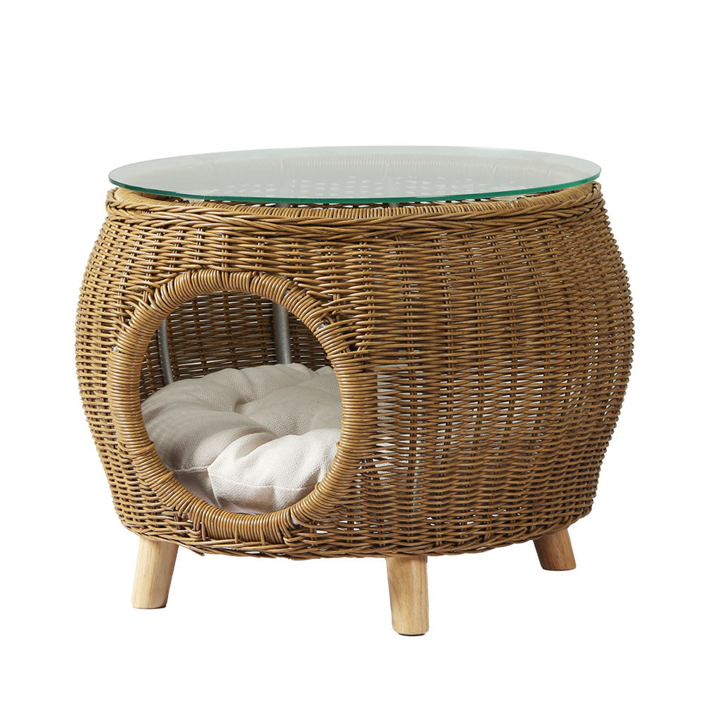 Gardeon Coffee Table, Wicker/Aluminium, Cat/Pet Bed Underneath