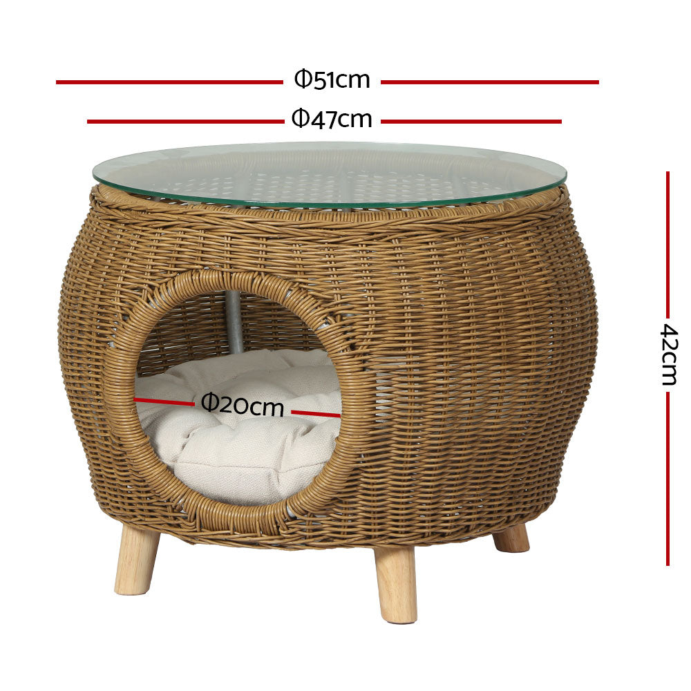 Gardeon Coffee Table, Wicker/Aluminium, Cat/Pet Bed Underneath