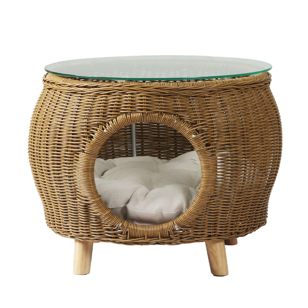 Gardeon Coffee Table, Wicker/Aluminium, Cat/Pet Bed Underneath