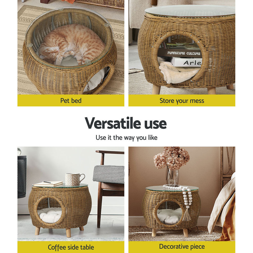 Gardeon Coffee Table, Wicker/Aluminium, Cat/Pet Bed Underneath