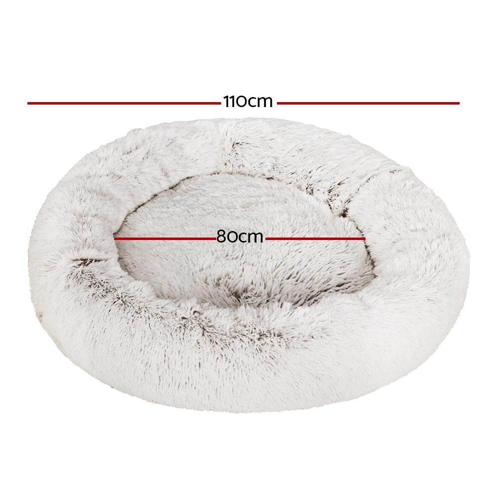 Dog bed, (i.Pet), 110cm, Calming, Extra Large, Plush, White/Brown