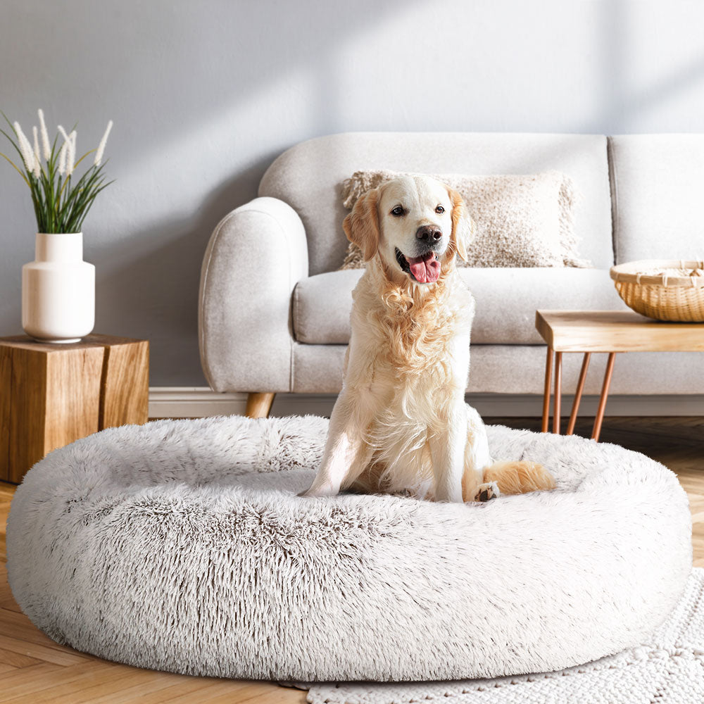 Dog bed, (i.Pet), 110cm, Calming, Extra Large, Plush, White/Brown