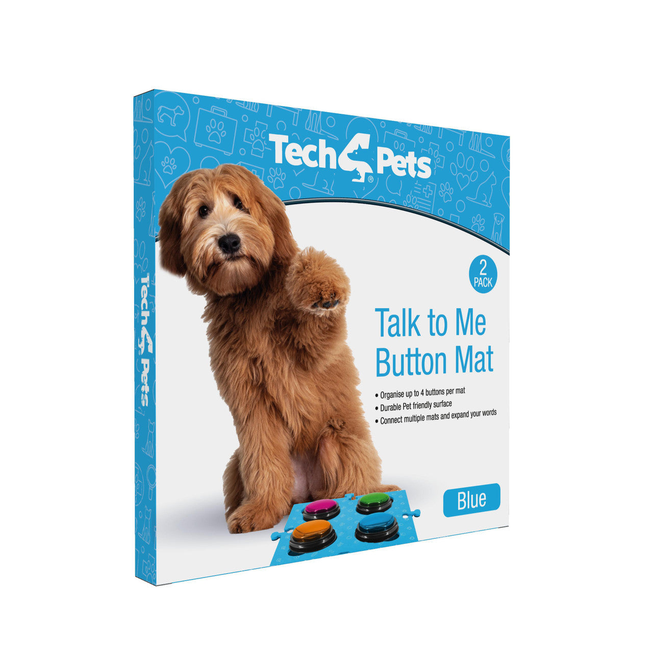 Tech4Pets Blue Mat, 2-Pack for Dog/Cat, Buttons & Floor protector
