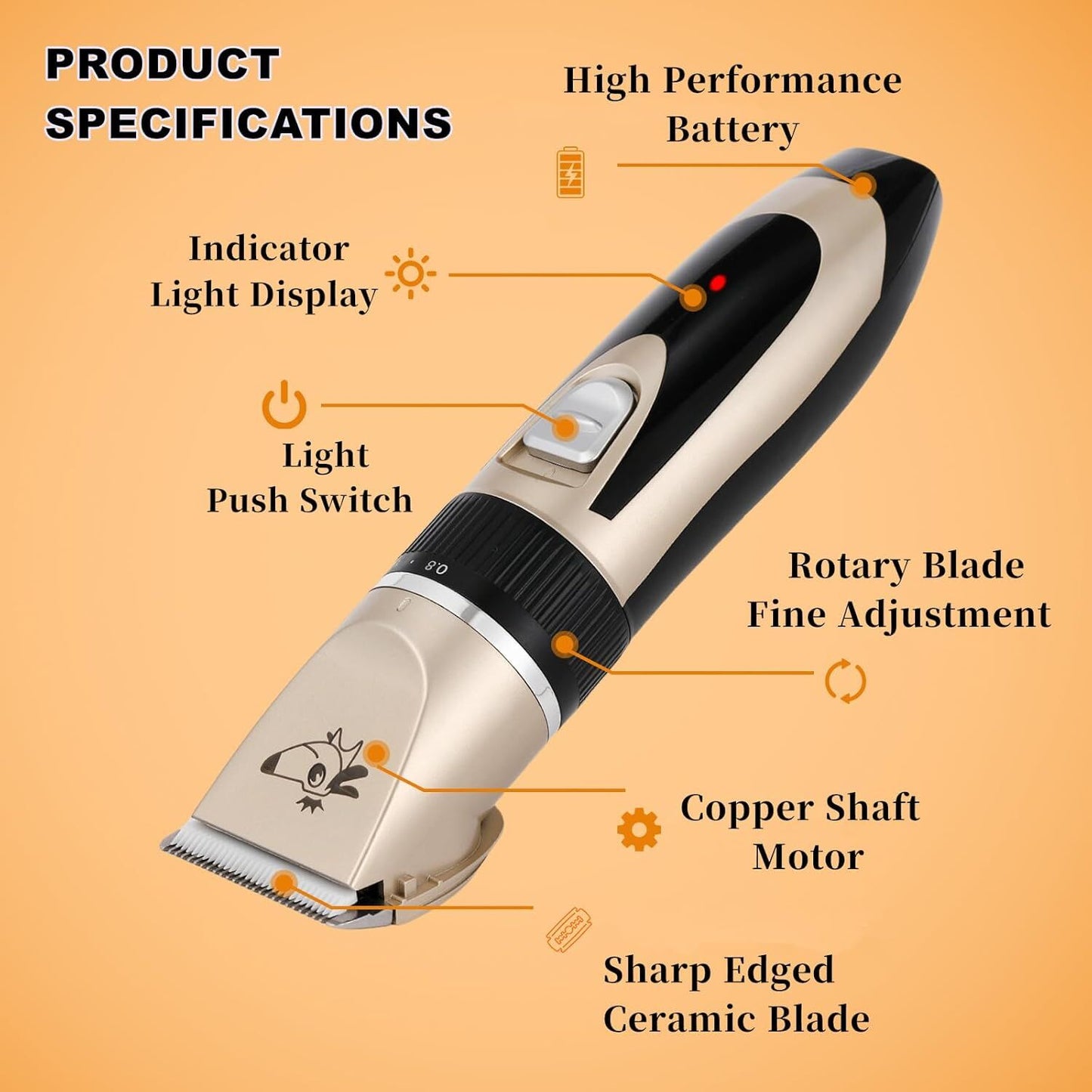 Professional Rechargeable, Cordless Dogs/Cats/Horse Grooming Clippers