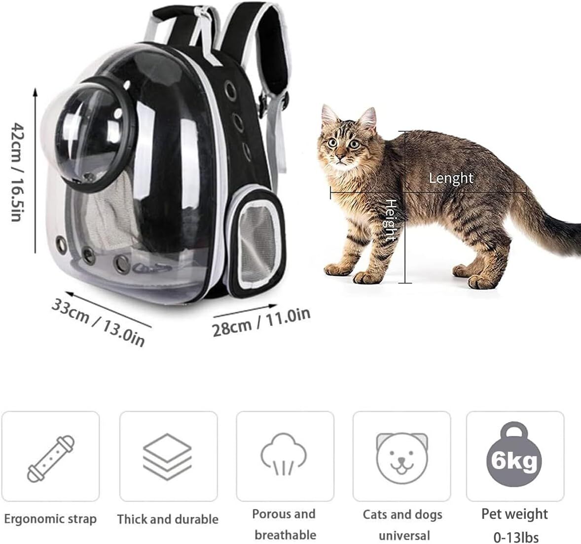 Pet Space Capsule, Cat/Dog Backpack, Small - Medium Carrier, Transparent Breathable