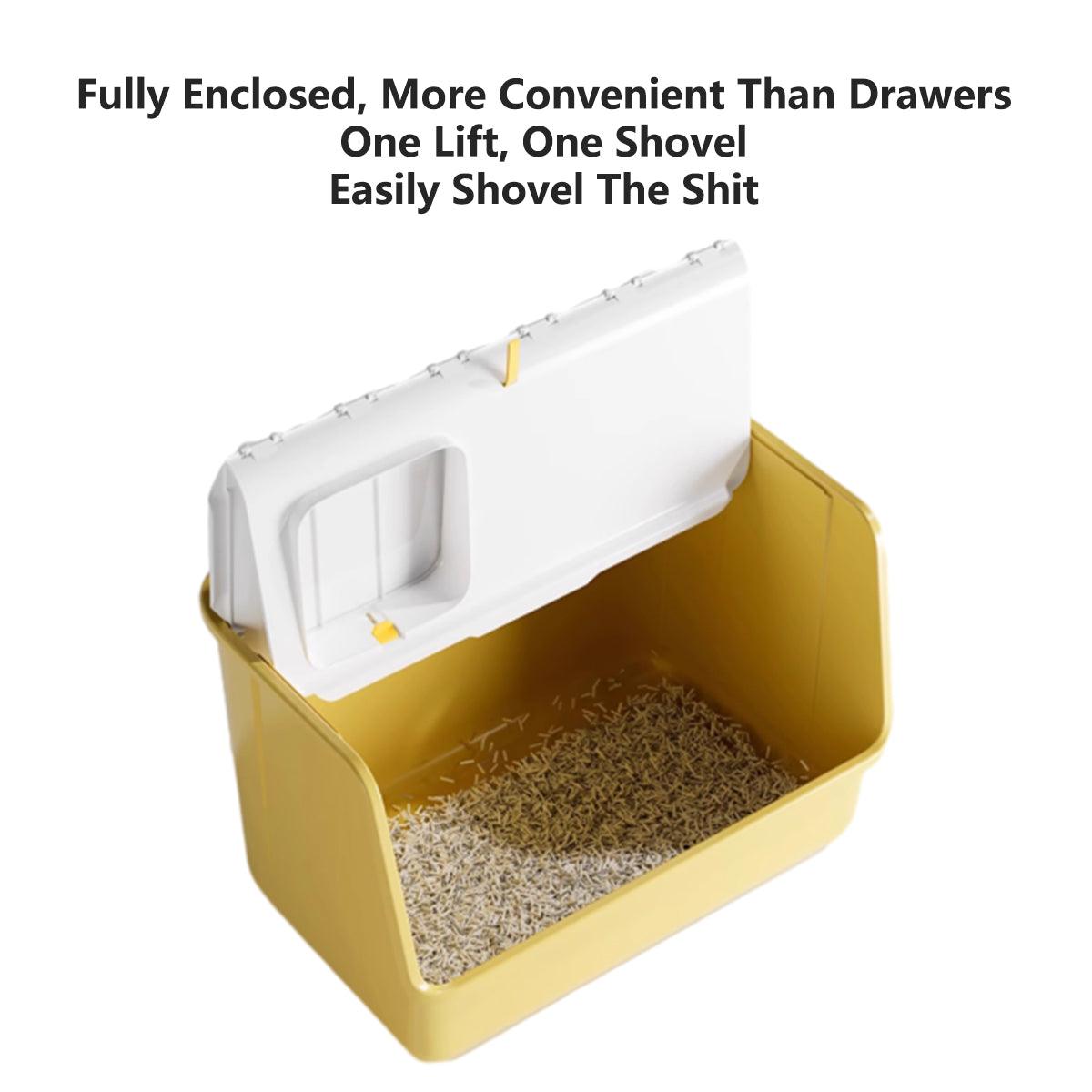 Large Fully Enclosed Cat Litter Box, Lid Odor Control - Yellow