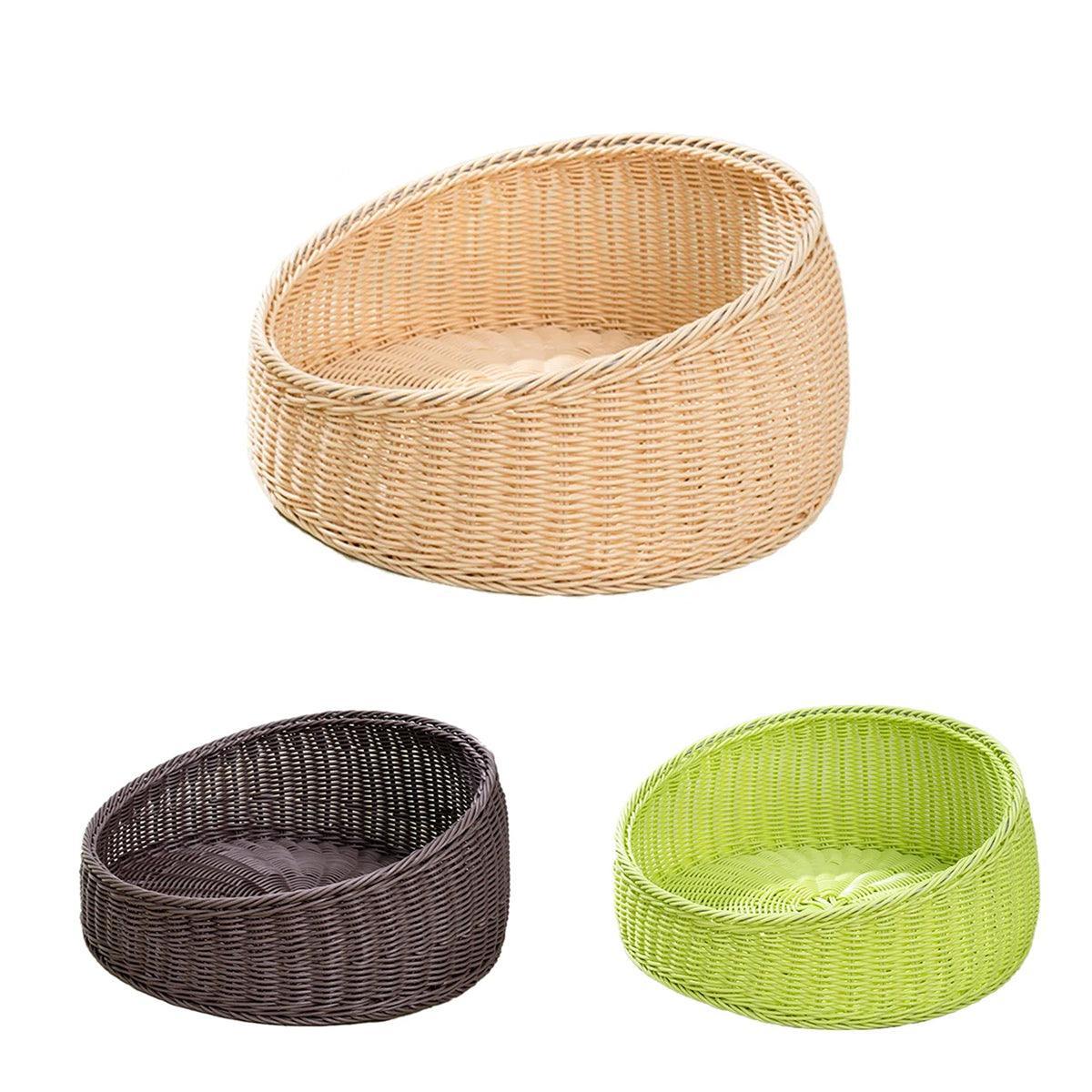Rattan Cat Nest, Four Seasons Open Cat House, Pet Supplies - Green