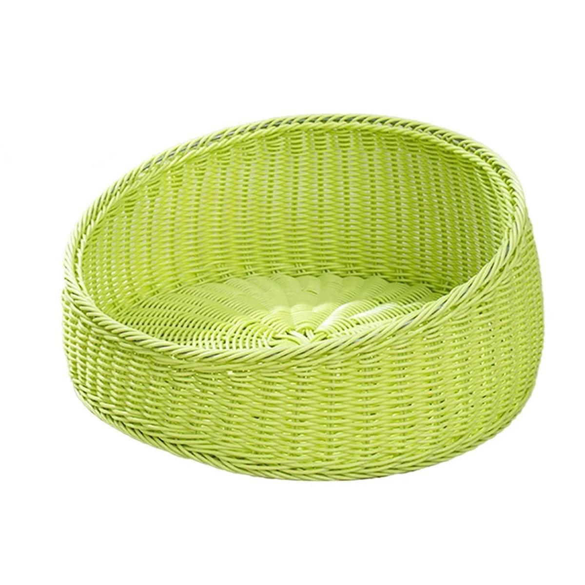 Rattan Cat Nest, Four Seasons Open Cat House, Pet Supplies - Green