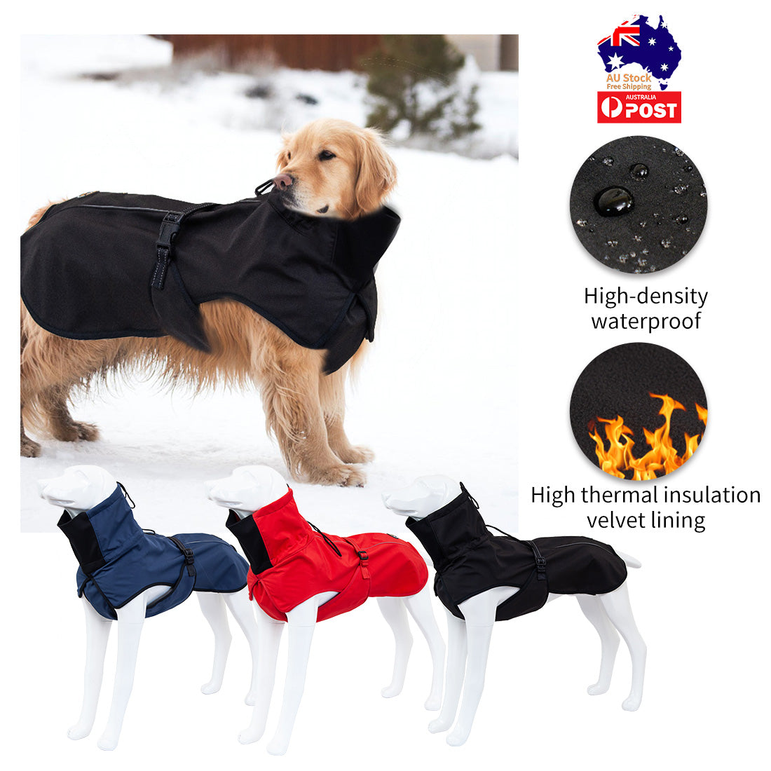 Pet Dog Raincoat Poncho Jacket, Waterproof Clothes with Harness Hole-S-Black
