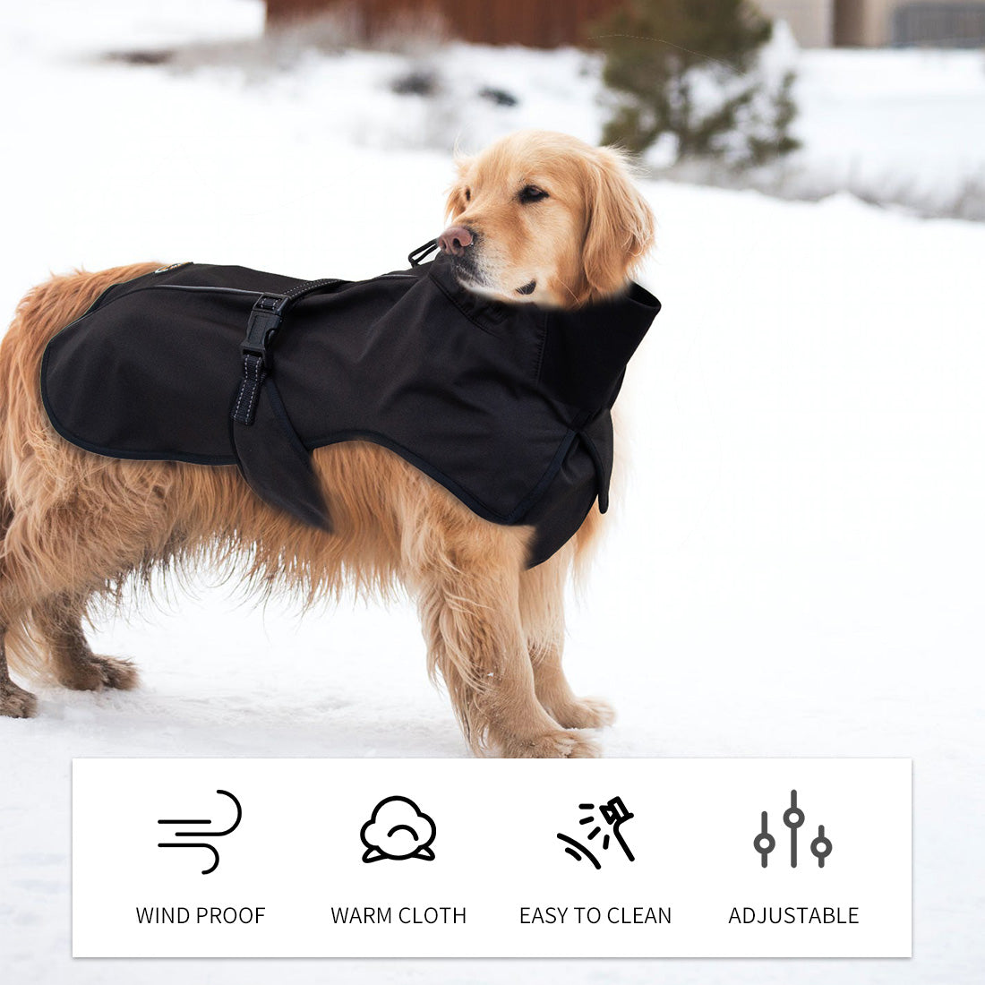 Pet Dog Raincoat Poncho Jacket, Waterproof Clothes with Harness Hole-S-Black