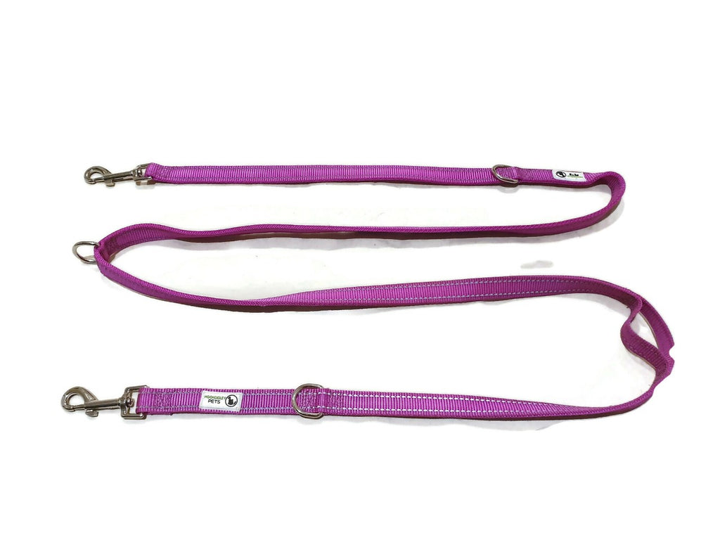 Multi Dog Lead - Nylon w/Reflective Stitching - Double Clip, Waist Belt, Short/Long