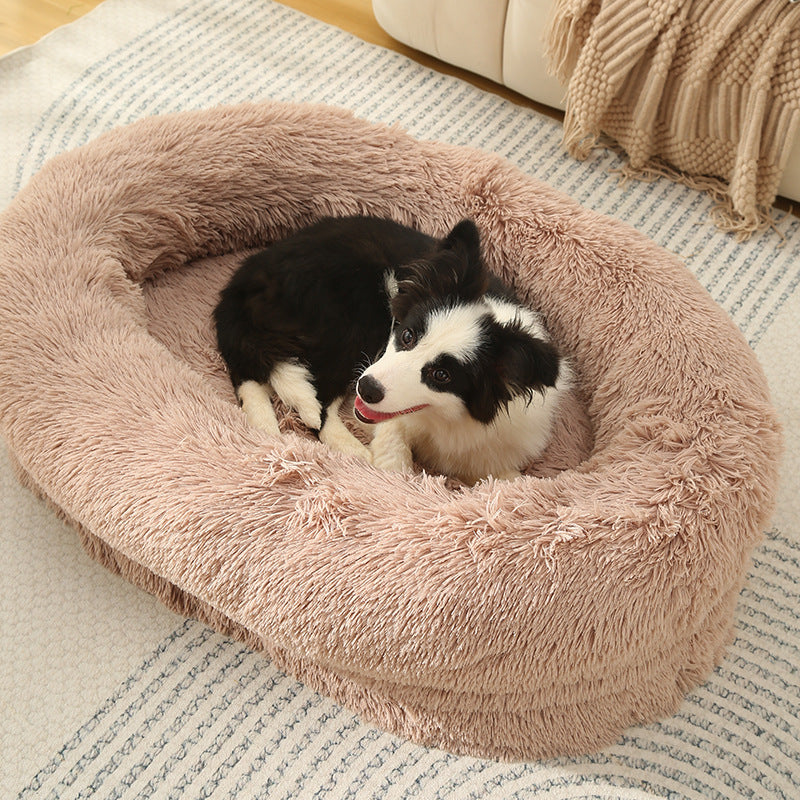 Fluffy Donut-Shaped Pet Bed- Soft, Cozy, and Anti-Anxiety for Dogs and Cats, S 60*50*18cm