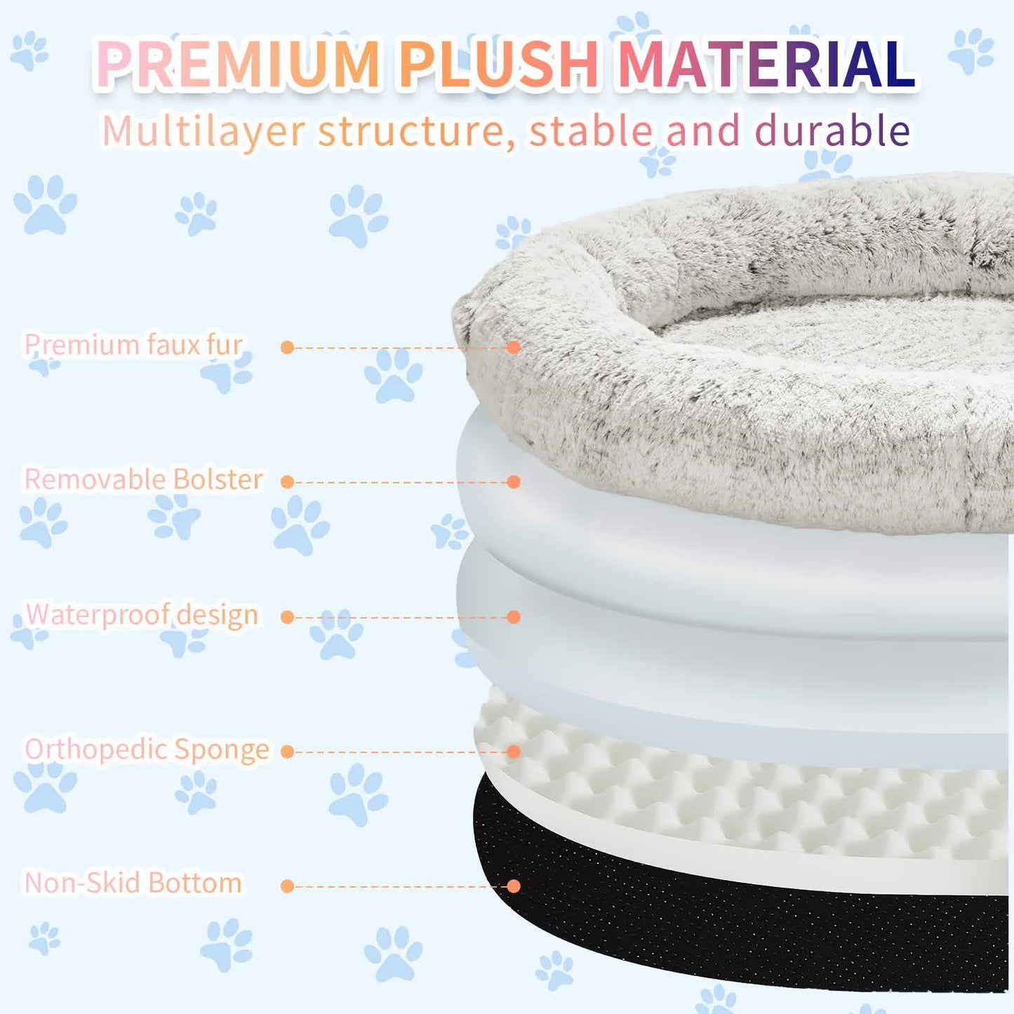 Fluffy Donut-Shaped Pet Bed- Soft, Cozy, and Anti-Anxiety for Dogs and Cats, S 60*50*18cm