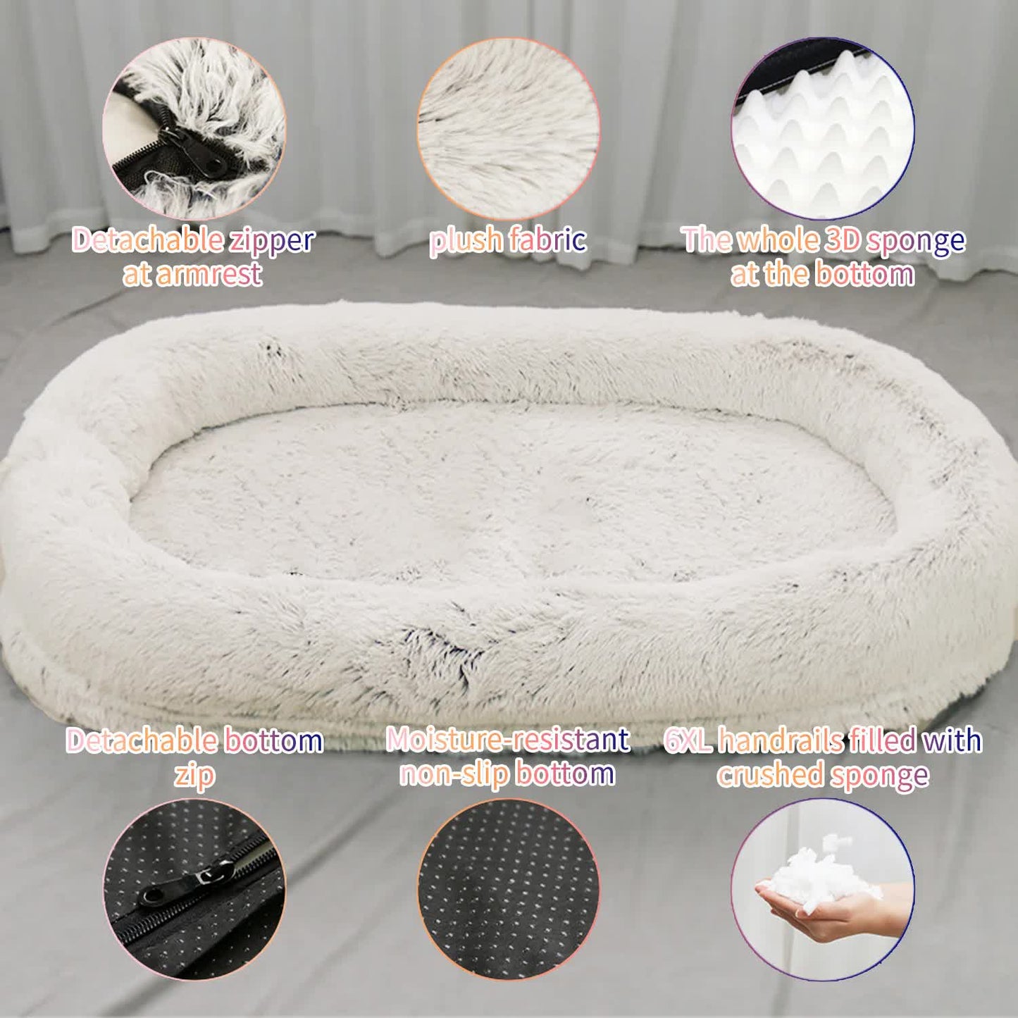 Fluffy Donut-Shaped Pet Bed- Soft, Cozy, and Anti-Anxiety for Dogs and Cats, S 60*50*18cm