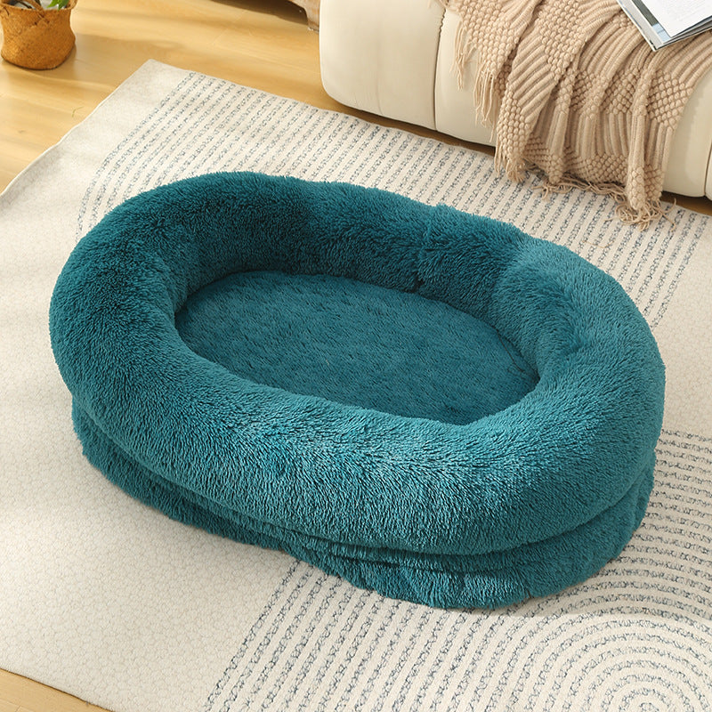 Fluffy Donut-Shaped Pet Bed- Soft, Cozy, and Anti-Anxiety, (S) 60*50*18cm