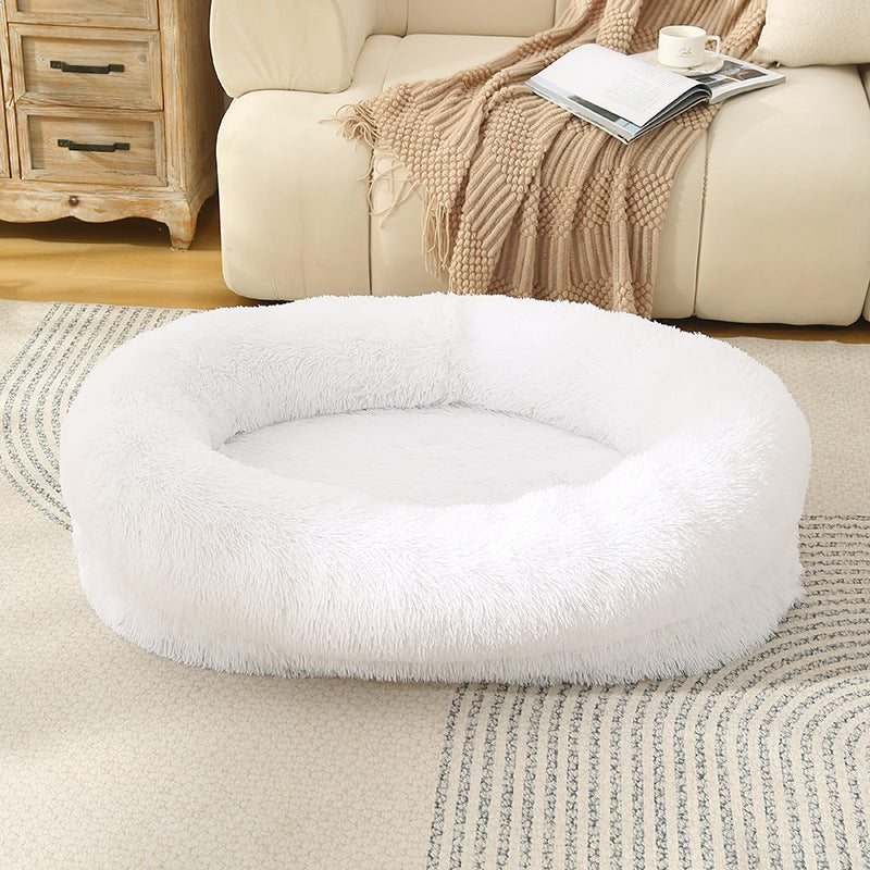 Fluffy Donut-Shaped Pet Bed- Soft, Cozy, and Anti-Anxiety for Dogs and Cats
