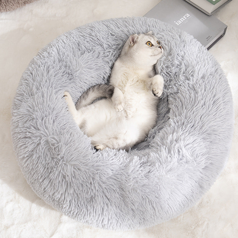 Calming Plush Pet Bed -Soft Faux Fur, Anti-Anxiety Bed for Cats and Small Dogs, yellow, 50cm