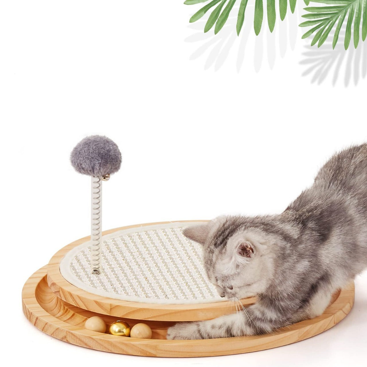 Wooden Interactive Cat Toy – Spinning Track & Wand, Engaging Toy for Cats, Pet Exercise