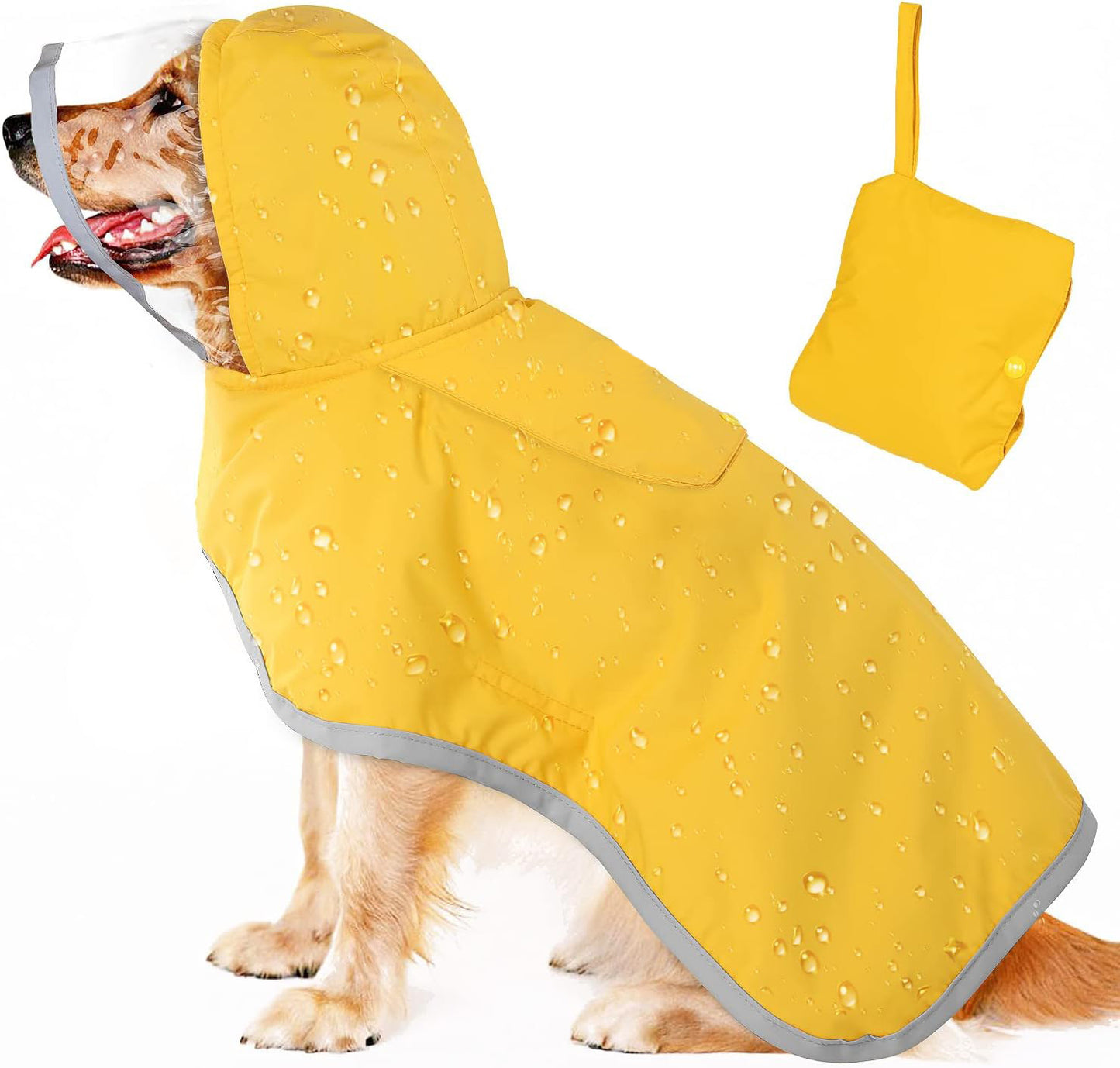 XS Yellow Reflective Pet Raincoat with Hood – Waterproof Dog Jacket