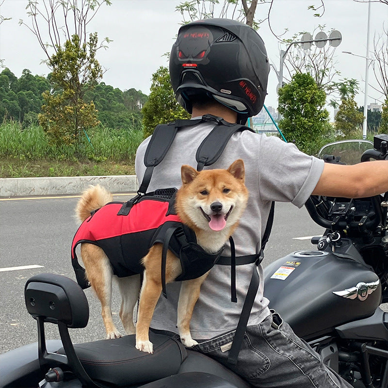 L Red Pet Backpack with Adjustable Straps,  Harness Carrier for Dogs And Motor Cycling