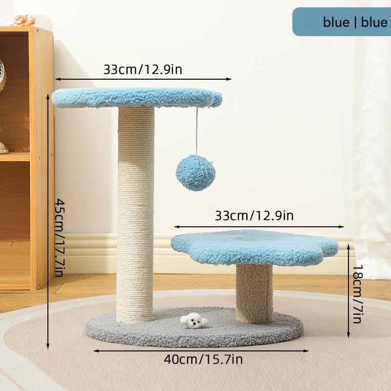 Blue Compact Cat Climbing Frame with Dual-Level Sisal Scratch Posts